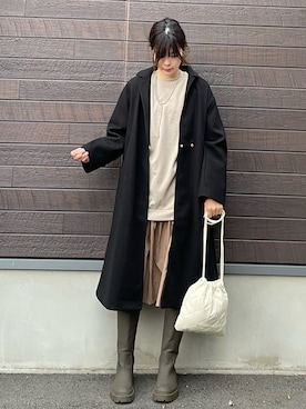「ドッキングワンピ」｜「アイテム（チェスターコート）」を使った、yokoyama_yuuuさん（レディース・173cm）の冬コーディネート