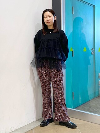 yuw ユウ ラッププリーツレイヤードパンツ ドット柄