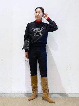 「人気アイテムをチェック！」｜「アイテム（スウェット）」を使った、なかじさん（レディース・165cm）の冬コーディネート