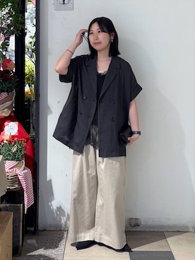 「LOWRYS FARM（ローリーズファーム）のイージーバギーデニム　601067（デニムパンツ、ベージュ系）」を使った、なかじさん（レディース・165cm）の春コーディネート