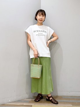 「LOWRYS FARM（ローリーズファーム）のアイテム（かごバッグ）」を使った、なかじさん（レディース・165cm）の夏コーディネート