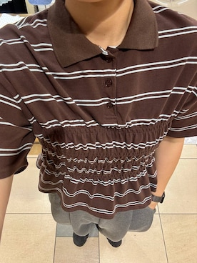 「LOWRYS FARM（ローリーズファーム）のギャザーポロＳＳ　794100（Tシャツ/カットソー、ブラウン系）」を使った、なかじさん（レディース・165cm）の夏コーディネート