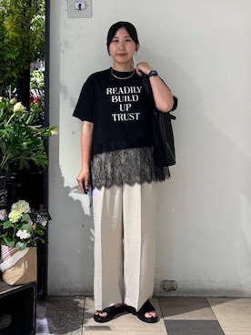 「LOWRYS FARM（ローリーズファーム）のステンレスフープチョーカー 127295（チョーカー、シルバー系）」を使った、なかじさん（レディース・165cm）の春コーディネート