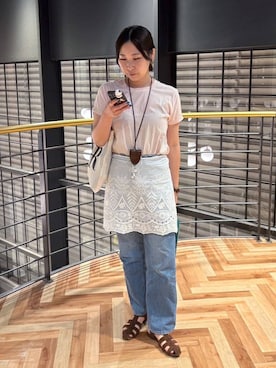 「LOWRYS FARM（ローリーズファーム）のレースエプロン　1032354（その他、ホワイト系）」を使った、なかじさん（レディース・165cm）の夏コーディネート