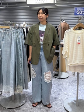 「LOWRYS FARM（ローリーズファーム）のステンレスフープチョーカー 127295（チョーカー、シルバー系）」を使った、なかじさん（レディース・165cm）の夏コーディネート