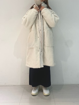 「アウターコーデ」｜「アイテム（ノーカラーコート）」を使った、suzuさん（レディース・158cm）の冬コーディネート