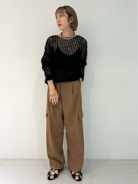 「アイテム（カーゴパンツ、イエロー系）」を使った、suzuさん（レディース・158cm）の秋コーディネート