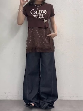 「mystic（ミスティック）の【新色BRN/5色展開/短丈で使いやすい◎】カラーロゴチビTシャツ（Tシャツ/カットソー、ブラウン系）」を使った、suzuさん（レディース・158cm）の夏コーディネート