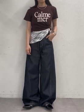 「mystic（ミスティック）の【新色BRN/5色展開/短丈で使いやすい◎】カラーロゴチビTシャツ（Tシャツ/カットソー、ブラウン系）」を使った、suzuさん（レディース・158cm）の夏コーディネート