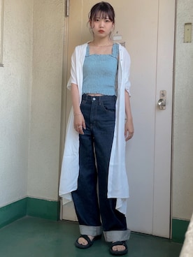 「アイテム（シャツワンピース）」を使った、小野 さん（レディース・157cm）の夏コーディネート