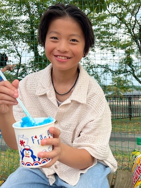 「3coins（3coins）のビーズショートネックレス（ネックレス）」を使った、yushinさん（キッズ・142cm）の夏コーディネート
