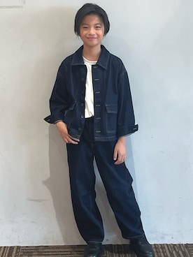 「アイテム（デニムジャケット）」を使った、yushinさん（キッズ・142cm）の秋コーディネート