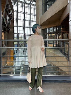 「ジャージーパンツ」｜「アイテム（ワンピース/ドレス）」を使った、とりさん（レディース・155cm）の春コーディネート
