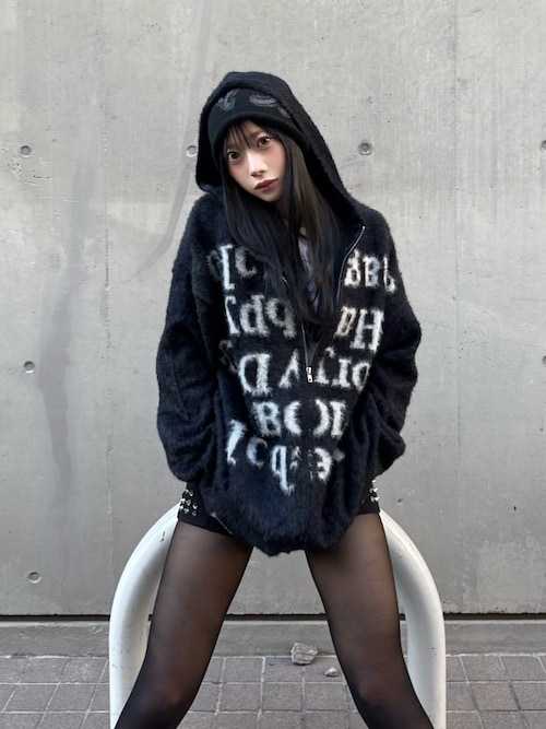 l*m様 L.G.B. ルグランブルースカルダメージパーカー“黒茶系” ダークブ lilful パーカー シャギーダメージロゴニットジップアップパーカー