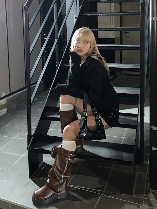 セール】【25年秋冬新作】Y2K サイドジッパー ダブルベルト 厚底ブーツ