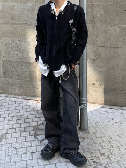 lilful ジーンズ ウォッシュ加工オピウムコアワイドデニムパンツ