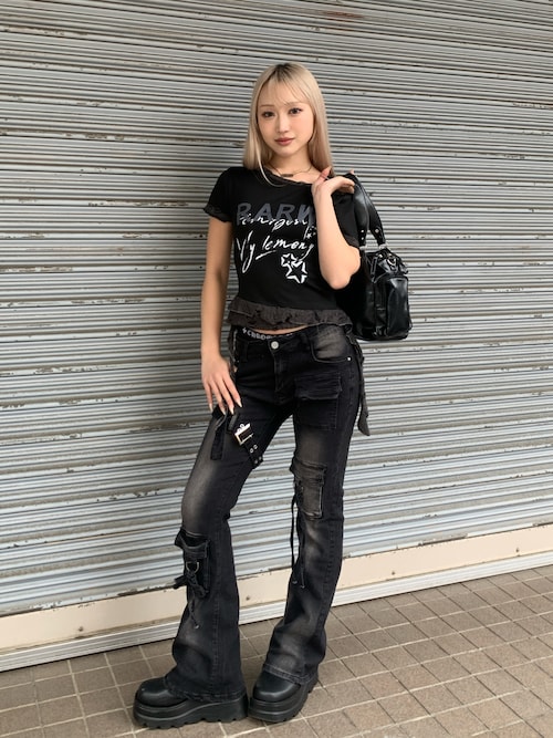 EMOHA カットアウトデザイン　フェイクレイヤードトップス y2K グランジ EMOHA カットアウトデザイン フェイクレイヤードトップス y2K グランジ