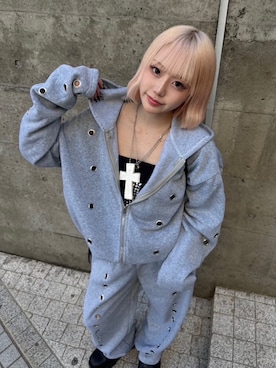 「lilful（リルフル）の【セットアップ対応】アイレットデザインジップアップパーカー（パーカー、グレー系）」を使った、lilfulさん（レディース・155cm）の春コーディネート