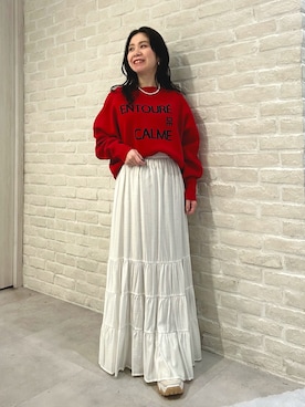 「Rouge vif Anna（ルージュヴィフアンナ）のアイテム（ニット/セーター、レッド系）」を使った、あべちゃんさん（レディース・145cm）の春コーディネート