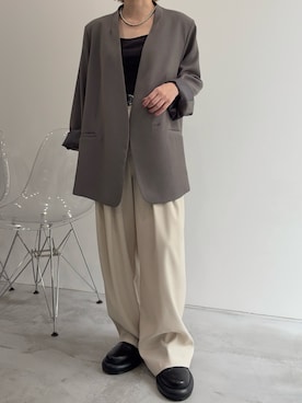 「アイテム（ノーカラージャケット）」を使った、sawaさん（レディース・149cm）の秋コーディネート