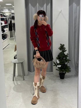 「アイテム（イヤーマフ）」を使った、かなこさん（レディース・170cm）の冬コーディネート