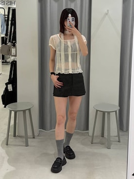 「3.3 Field Trip （3.3フィールドトリップ）の3.3 Field Trip／ピンストライプスカートパンツ（その他パンツ、ブラック系）」を使った、かなこさんの春コーディネート