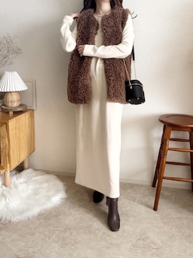 「アイテム（ワンピース/ドレス、ベージュ系）」を使った、by LEGNAさん（レディース・154cm）の秋コーディネート