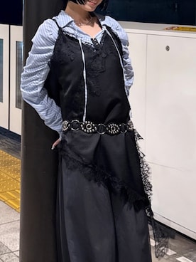 「by LEGNA（バイレグナ）の裾アシメ キャミワンピース（キャミソール、ブラック系）」を使った、by LEGNAさん（レディース・157cm）の春コーディネート