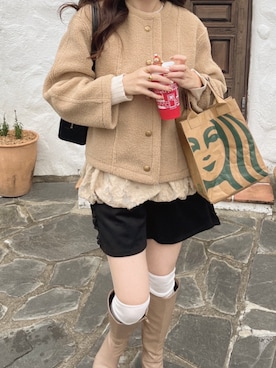 「アイテム（ムートンコート）」を使った、by LEGNAさん（レディース・166cm）の秋コーディネート