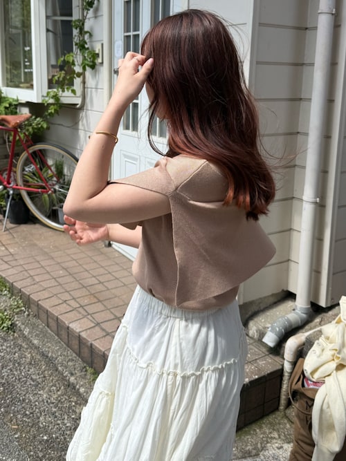 ノースリーブ風 ケープデザインサマーニットトップス（ニット/セーター