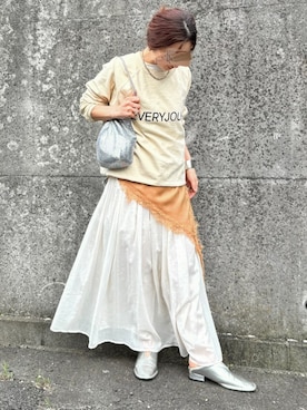 「by LEGNA（バイレグナ）の裾アシメ キャミワンピース（キャミソール、ホワイト系）」を使った、by LEGNAさん（レディース・157cm）の春コーディネート