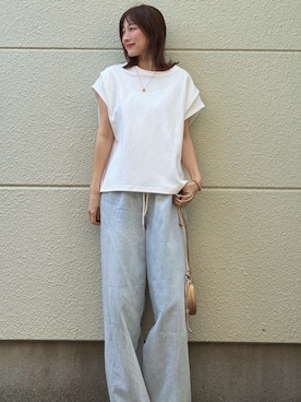 「by LEGNA（バイレグナ）の脱普通のTシャツ（Tシャツ/カットソー、ホワイト系）」を使った、by LEGNAさん（レディース・157cm）の春コーディネート