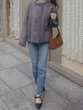 「アイテム（ムートンコート）」を使った、by LEGNAさん（レディース・157cm）の秋コーディネート