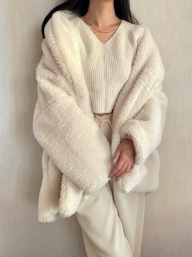 「アイテム（ダウンジャケット/コート、ベージュ系）」を使った、by LEGNAさん（レディース・154cm）の冬コーディネート