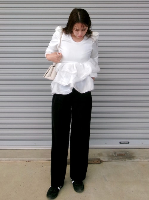 【美品】  HAENGNAE / ヘンネ | SHUMAI BALOON TOP フリル ギャザー 異素材ドッキング ノースリーブ トップス | F | ブラック | レディース 美品】 HAENGNAE / ヘンネ | SHUMAI BALOON TOP フリル ギャザー