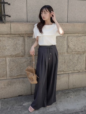 「by LEGNA（バイレグナ）のノースリーブ風  ケープデザインサマーニットトップス（Knitwear、ホワイト系）」を使った、by LEGNAさん（レディース・153cm）の夏コーディネート