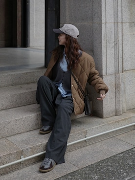 「アイテム（ノーカラージャケット）」を使った、by LEGNAさん（レディース・165cm）の冬コーディネート