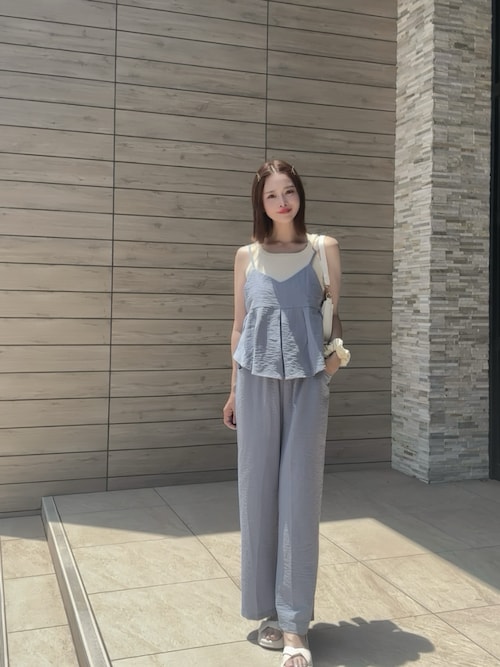 セール】【プリーツペプラムキャミ×パンツ セットアップ】リネンタッチ