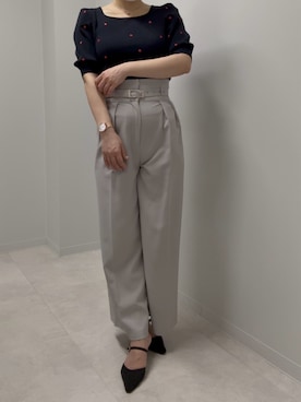 「31 Sons de mode（トランテアン　ソン　ドゥ　モード）の2026春夏新作 5分袖ハート刺繍ニット（ニット/セーター、ブルー系）」を使った、広島ミナモア店さん（レディース・154cm）の春コーディネート