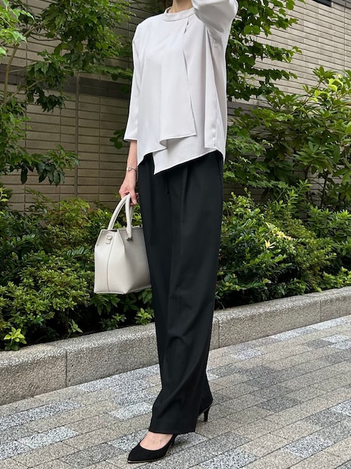 イージーケア フロントレイヤード七分袖ブラウス