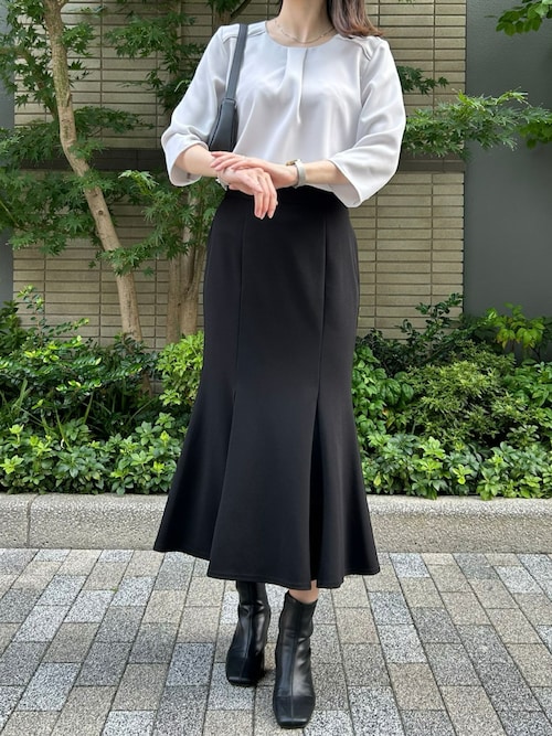 イージーケア フロントタック七分袖ブラウス