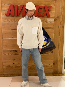 「AVIREX（アヴィレックス）のアイテム（ハンチング/ベレー帽）」を使った、Noritoさん（メンズ・188cm）の春コーディネート