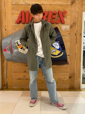 「AVIREX（アヴィレックス）のアイテム（モッズコート）」を使った、Noritoさん（メンズ・188cm）の冬コーディネート