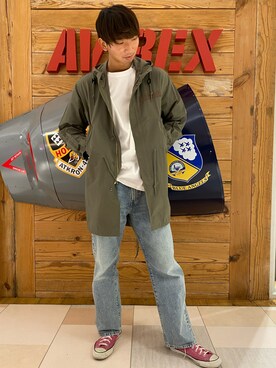 「AVIREX（アヴィレックス）のアイテム（モッズコート）」を使った、Noritoさん（メンズ・188cm）の冬コーディネート