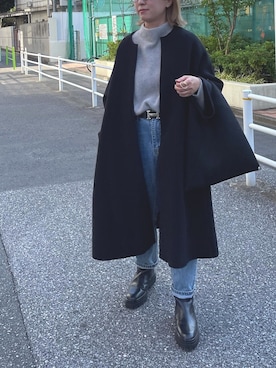 「ブーツコーデ」｜「アイテム（ノーカラーコート）」を使った、yokoさん（レディース・157cm）の秋コーディネート