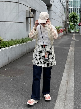 「Doux archives（ドゥアルシーヴ）のアイテム（帽子）」を使った、yokoさん（レディース・157cm）の夏コーディネート