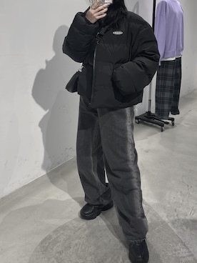 「韓国好きな人と繋がりたい」｜「アイテム（ダウンジャケット/コート）」を使った、사라사さん（レディース・153cm）の冬コーディネート