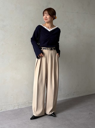 「Thevon(ゼボン)のフリルネックニットプルオーバー(ニット/セーター)」を使った、yunaさん(レディース・152cm)の秋コーディネート