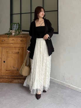 「Thevon（ゼボン）のVネックペプラムジャケット（テーラードジャケット、ブラック系）」を使った、yunaさん（レディース・152cm）の春コーディネート