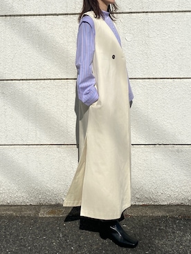 「ストライプワンピース」｜「アイテム（その他アウター）」を使った、ゆりさん（レディース・159cm）の春コーディネート